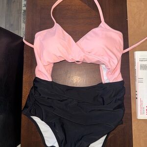 Pink and Black One Piece Swimsuit